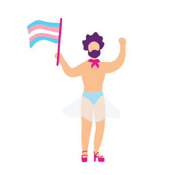 Transgender activist with flag on high heels