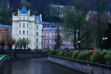 Karlovy Vary Czech Republic / view of the landscape city of Karlovy Vary, a tourist view in the...