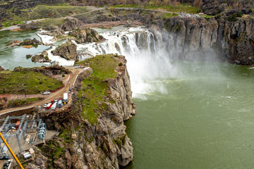 Unique perspective of Shoshone Falls near Twin Falls Idaho in the spring time