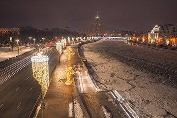 Moscow traffic. Road and river