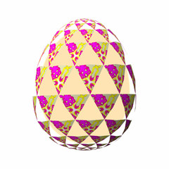 Artfully designed and colorful easter egg, ornate geometric and abstract colored pattern on white background