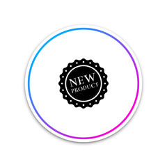 New product label, badge, seal, sticker, tag, stamp icon isolated on white background. Circle white button. Vector Illustration