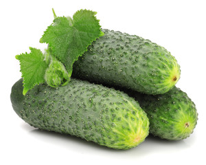 Green cucumbers isolated on white background