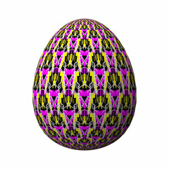 Artfully designed and colorful easter egg, ornate geometric and abstract colored pattern on white background