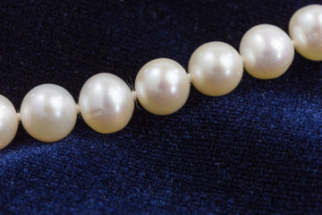 string of pearls on blue velvet