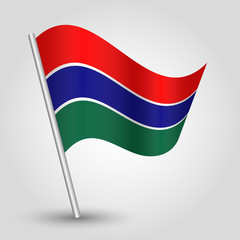 vector waving simple triangle gambian flag on slanted silver pole - symbol of Gambia with metal stick