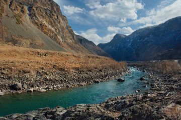 Russia. Mountain Altai. The valley of the Chulyshman river flows into Teletskoye lake.