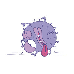 Injured, almost dead virus, gem, bacteria or microbe. Original funny hand drawn cartoon illustration.