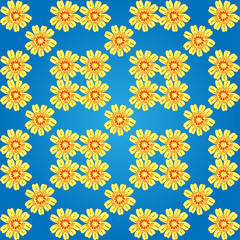 Vector floral pattern with decorative yellow flowers on background.
