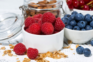 fresh raspberries, blueberries and breakfast products
