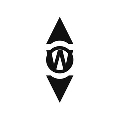 Two sides arrow with letter in circle. Black and white logotype. Letter icon.