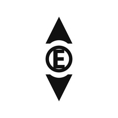 Two sides arrow with letter in circle. Black and white logotype. Letter icon.