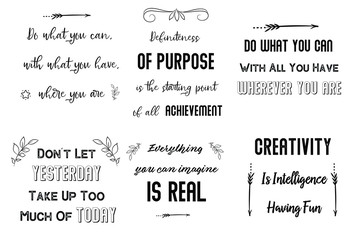 Set of Calligraphy saying for print. Motivation Inspiring Positive Vector Quotes for every day. Ready to post in social media, brochure, magazine.