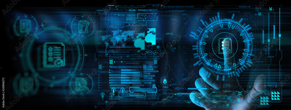Poster Hand touch icon of Document Management Data System Business Internet Technology Concept.