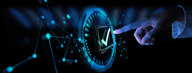 Hand working with Standard Quality Control Certification Assurance Guarantee Internet Business...