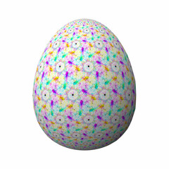 Artfully designed and colorful easter egg, ornate geometric and abstract colored pattern on white background