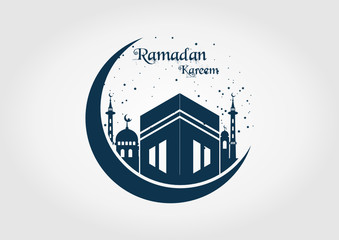 Ramadan logo with mosque and the Ka'bah silhouette