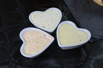 Heart-shaped sauce on the table