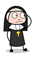 Expressionless - Cartoon Nun Lady Vector Illustration﻿
