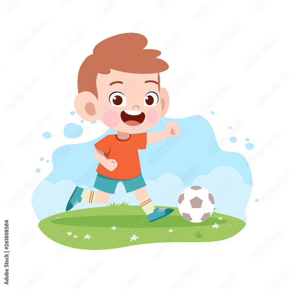 Wall mural kid boy play soccer football vector illustration