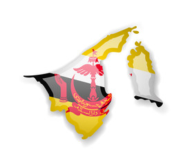 Fototapeta na wymiar Brunei flag and outline of the country on a white background.