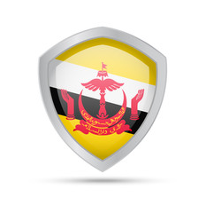 Obraz premium Shield with Brunei flag on white background.