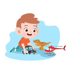 kid boy play car toy vector illustration