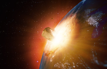 Fototapeta na wymiar Huge asteroid impacti - 3D illustration