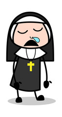 Running Nose While Sleeping - Cartoon Nun Lady Vector Illustration﻿