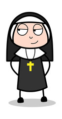 Cunning Face - Cartoon Nun Lady Vector Illustration﻿