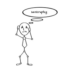 simple person with bankruptcy bubble, sketch