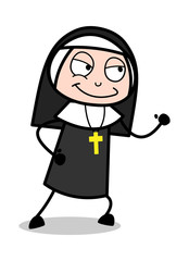 Ready to Run - Cartoon Nun Lady Vector Illustration﻿