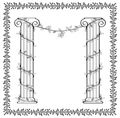 dark floral linear simple frame with leaves