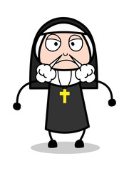 Aggressive - Cartoon Nun Lady Vector Illustration﻿