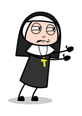 Trying to Push - Cartoon Nun Lady Vector Illustration﻿