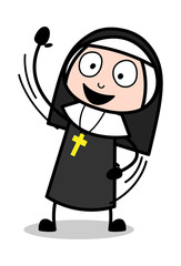 Saying Hello - Cartoon Nun Lady Vector Illustration﻿