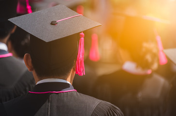 Shot of graduation hats during commencement success graduates of the university, Education...