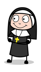 Watching with Hope - Cartoon Nun Lady Vector Illustration﻿