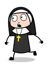 Scared Away - Cartoon Nun Lady Vector Illustration﻿