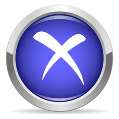 Cross icon. Round bright blue button.