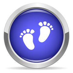 Foot icon. Round bright blue button.