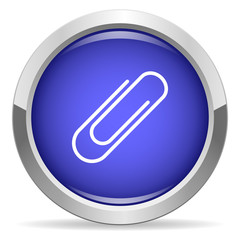 Paperclip icon. Round bright blue button.