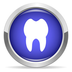 Tooth icon. Round bright blue button.