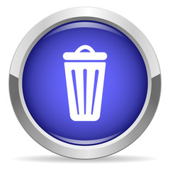 Trash can icon. Round bright blue button.