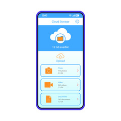 Cloud storage app smartphone interface vector template