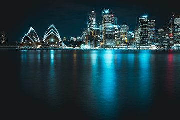 Sydney opera house with city skyline with a futuristic feeling