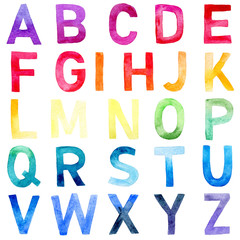 rainbow alphabet painted with watercolor