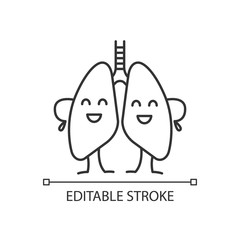 Happy human lungs character linear icon