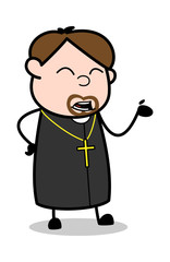 Trying to Express Feeling - Cartoon Priest Religious Vector Illustration