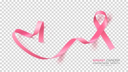 Breast Cancer Awareness Month. Pink Color Ribbon Isolated On Transparent Background. Vector Design Template For Poster.